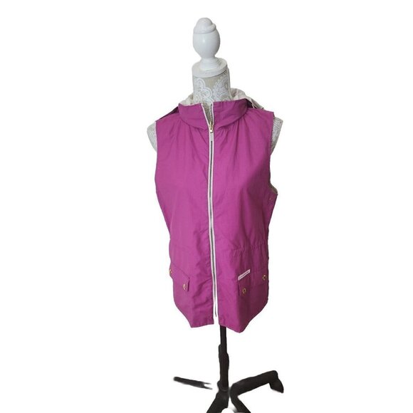Lauren Ralph Lauren Reversible Vest Fuchsia Pink Hood Pockets Packable Small - Picture 1 of 13
